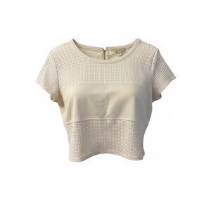 GUESS White Perforated Mesh Faux‎ Leather Crop Top Zipper Size XL Y2K 90s Sporty